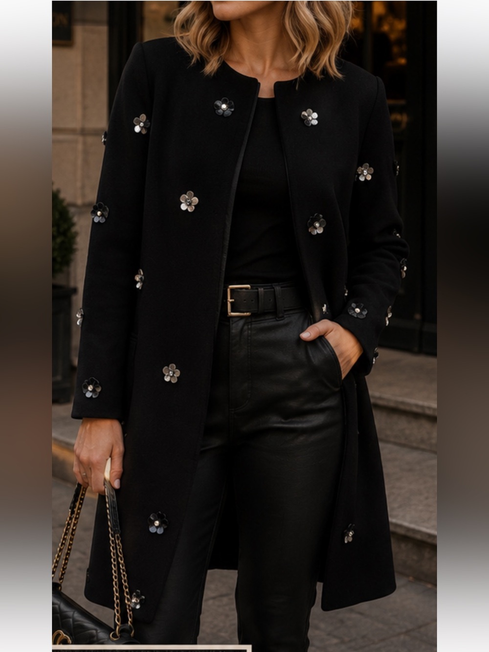 Alfani Black Embellished Women's coat